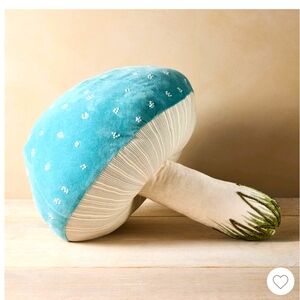 🍄JOHN DERIAN Large Blue Beaded Mushroom Toad stool Pillow Gnome Whimsy 🪺 NWT